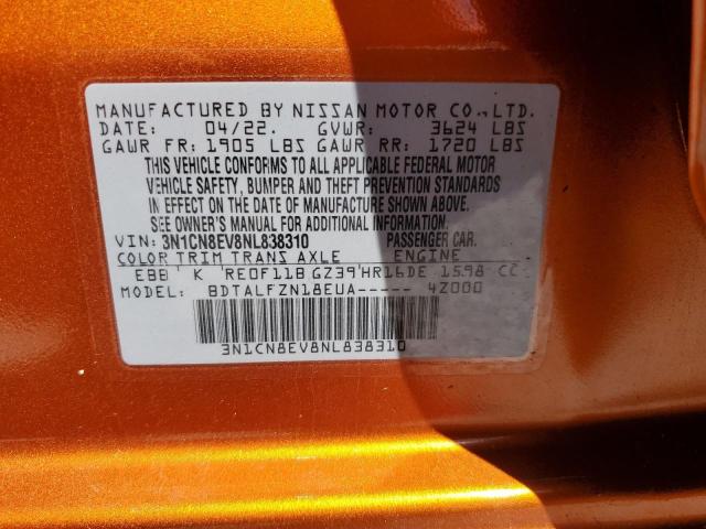 2022 Nissan Versa Sv VIN: 3N1CN8EV8NL838310 Lot: 58570644