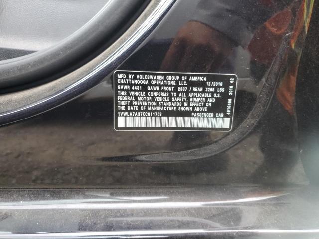 2019 Volkswagen Passat Wolfsburg VIN: 1VWLA7A37KC011703 Lot: 60716974