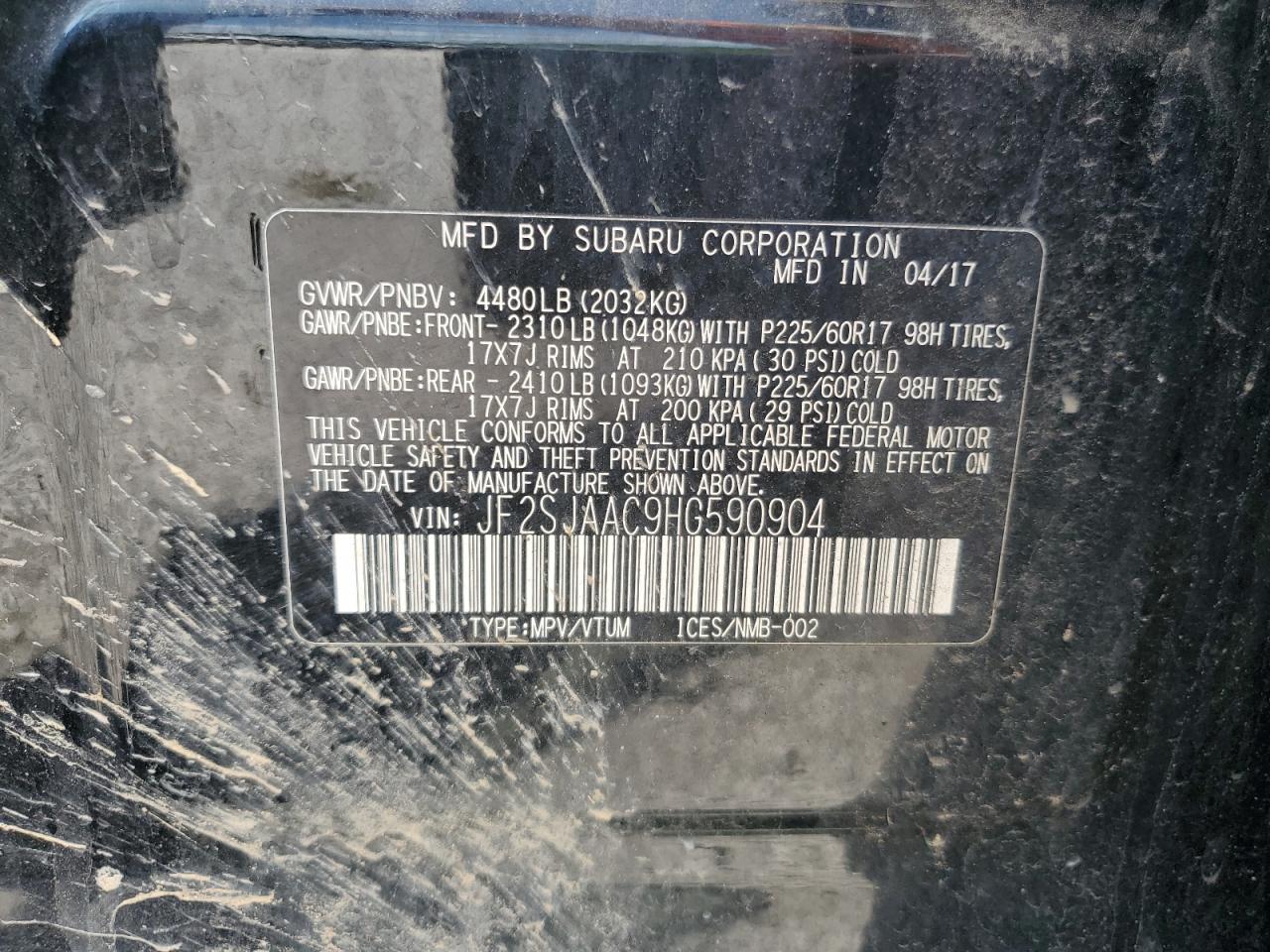 JF2SJAAC9HG590904 2017 Subaru Forester 2.5I