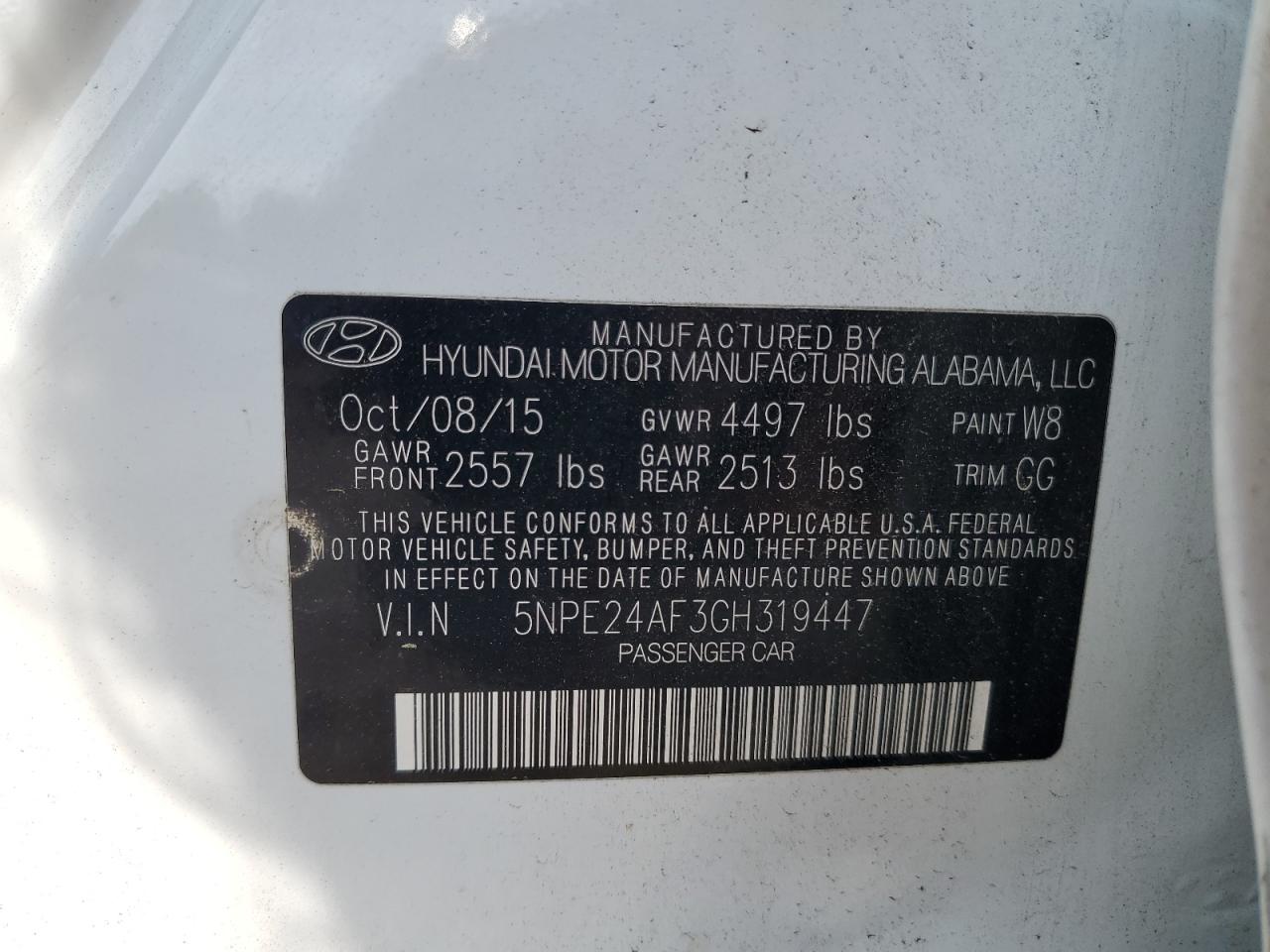 5NPE24AF3GH319447 2016 Hyundai Sonata Se
