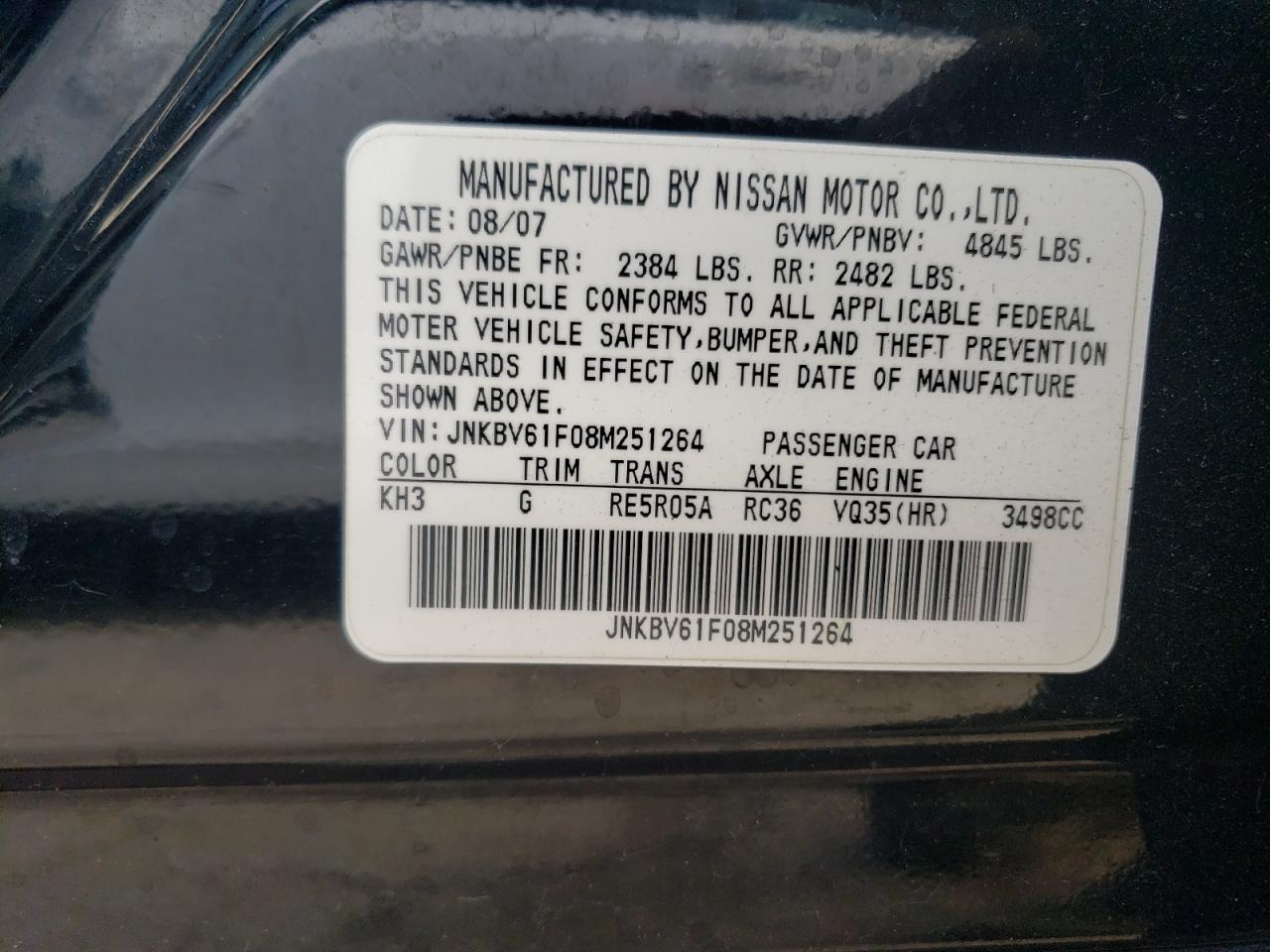 JNKBV61F08M251264 2008 Infiniti G35