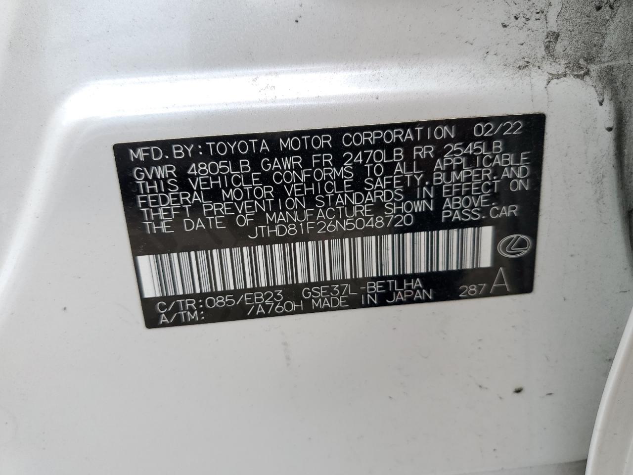 JTHD81F26N5048720 2022 Lexus Is 300