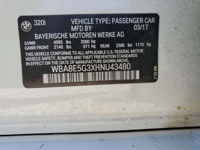 2017 BMW 320 Xi VIN: WBA8E5G3XHNU43480 Lot: 58401844