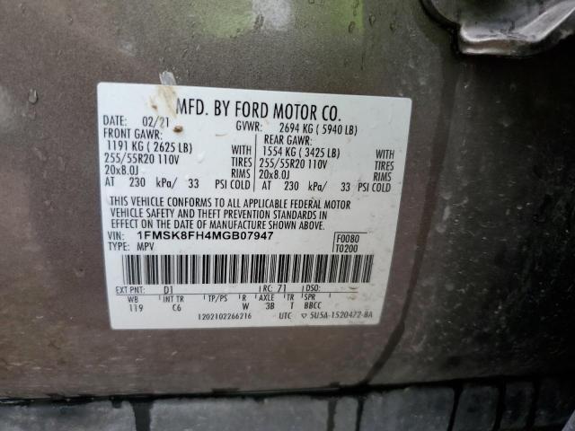 2021 Ford Explorer Limited VIN: 1FMSK8FH4MGB07947 Lot: 58766164