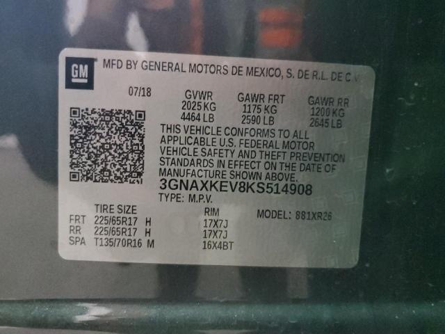 2019 Chevrolet Equinox Lt VIN: 3GNAXKEV8KS514908 Lot: 57052584