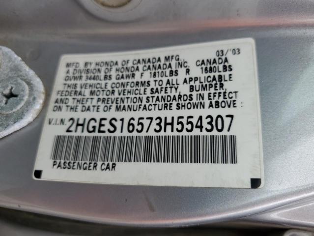 2003 Honda Civic Lx VIN: 2HGES16573H554307 Lot: 60425634