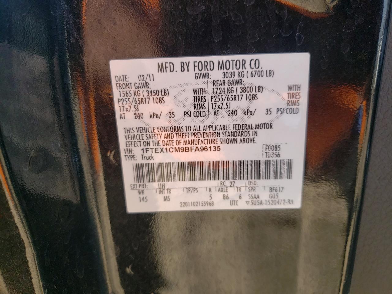 1FTEX1CM9BFA96135 2011 Ford F150 Super Cab