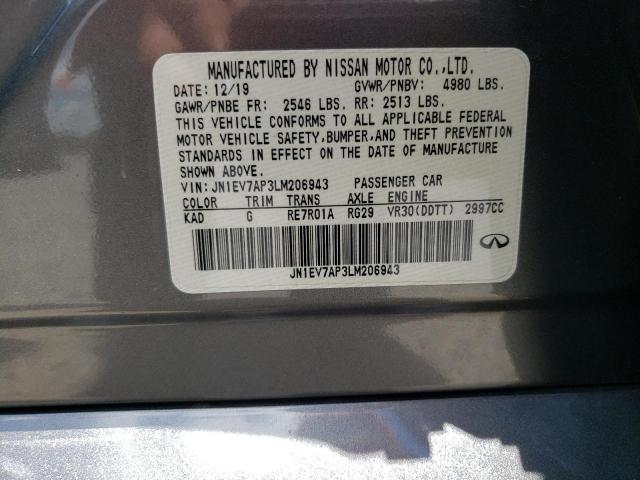 2020 Infiniti Q50 Pure VIN: JN1EV7AP3LM206943 Lot: 60884714