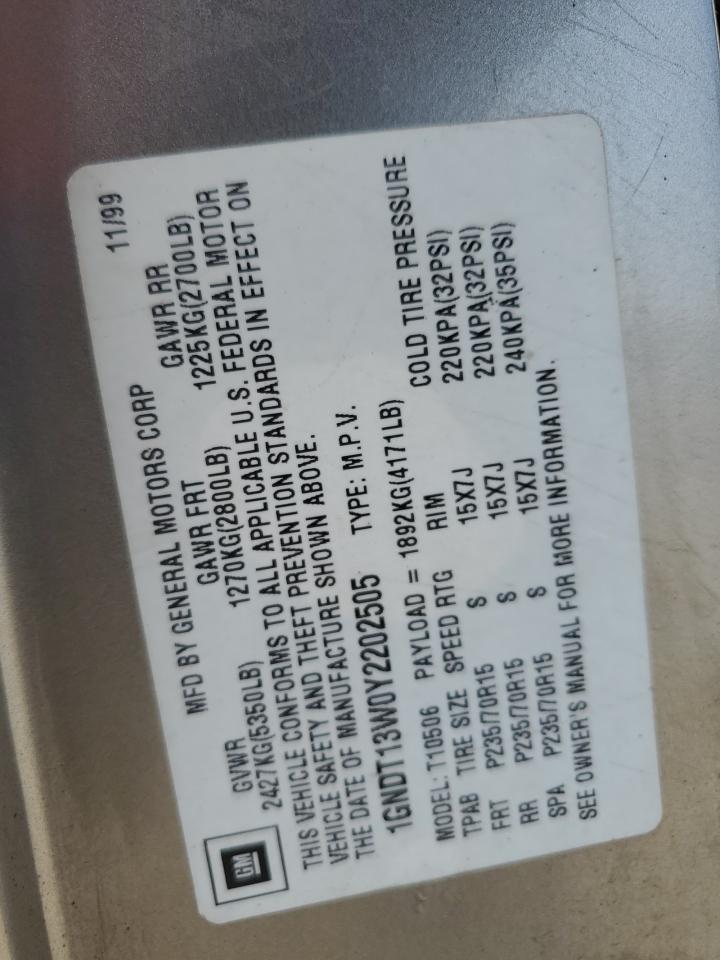 1GNDT13W0Y2202505 2000 Chevrolet Blazer