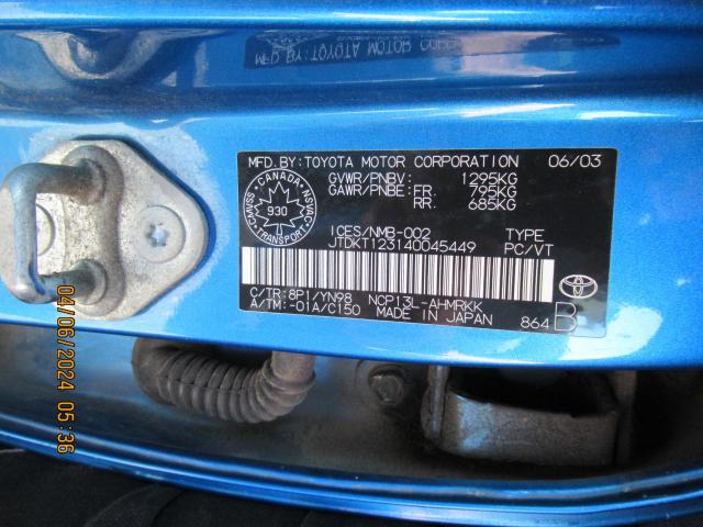 2004 Toyota Echo VIN: JTDKT123140045449 Lot: 56802254