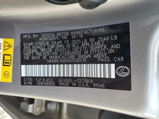 2016 Lexus Es 350 VIN: 58ABK1GG4GU026510 Lot: 58120574