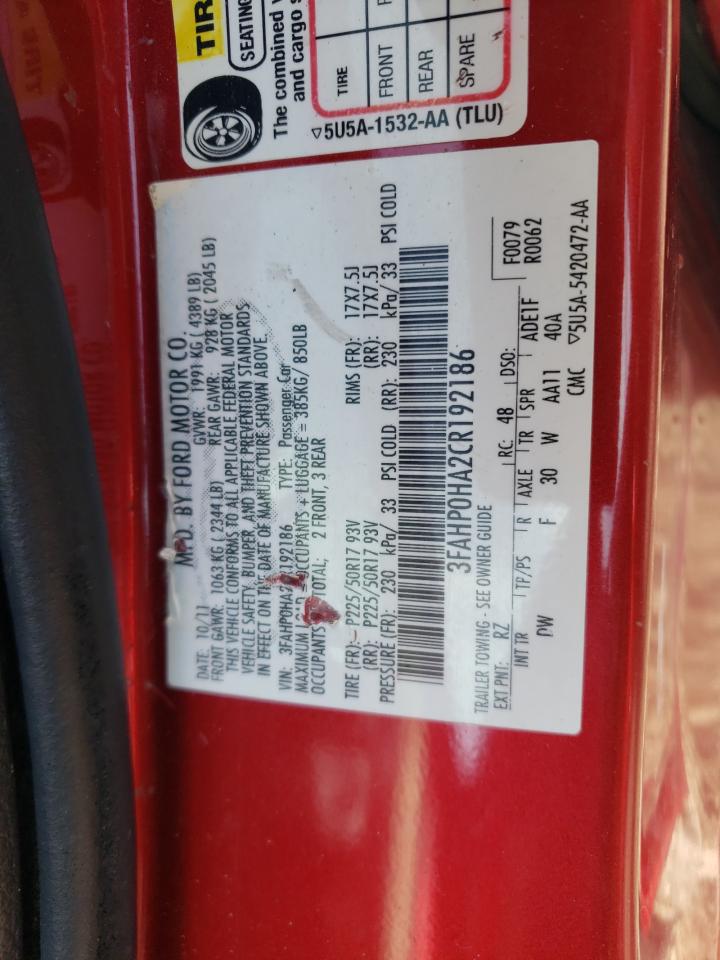 3FAHP0HA2CR192186 2012 Ford Fusion Se