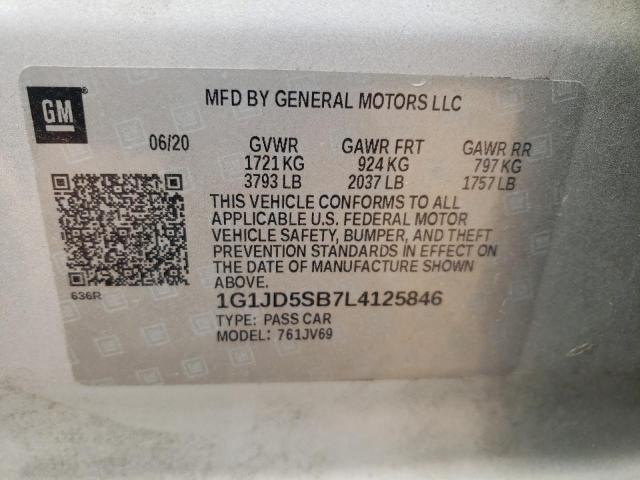 2020 Chevrolet Sonic Lt VIN: 1G1JD5SB7L4125846 Lot: 57114264