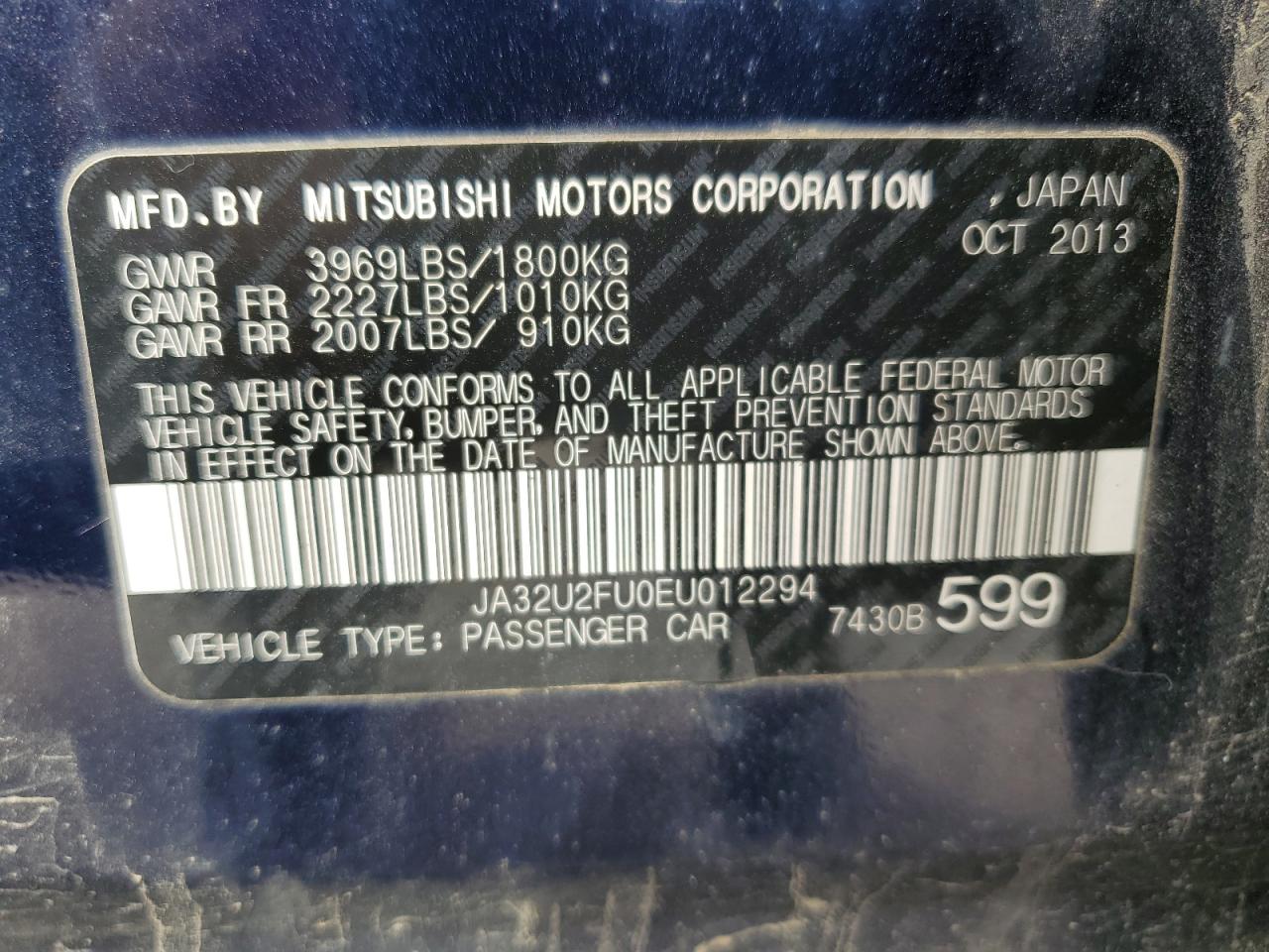 JA32U2FU0EU012294 2014 Mitsubishi Lancer Es/Es Sport