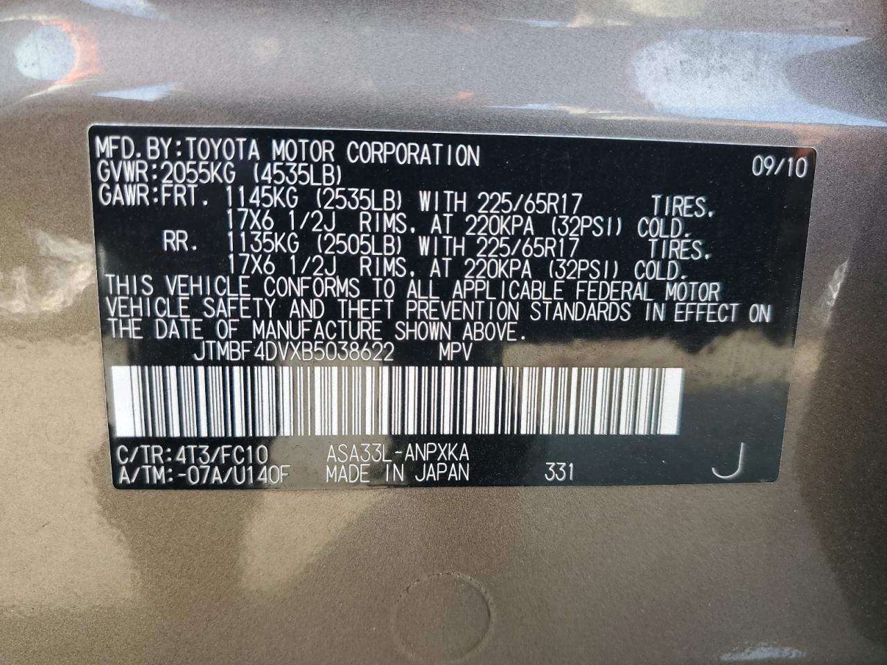 JTMBF4DVXB5038622 2011 Toyota Rav4