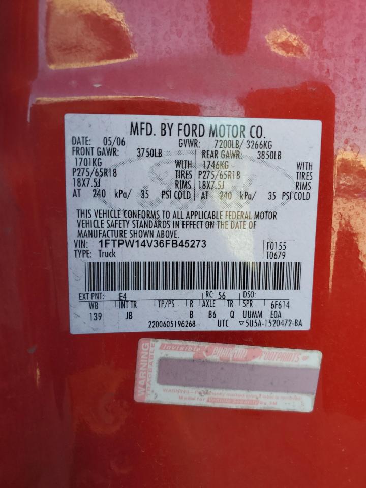 1FTPW14V36FB45273 2006 Ford F150 Supercrew