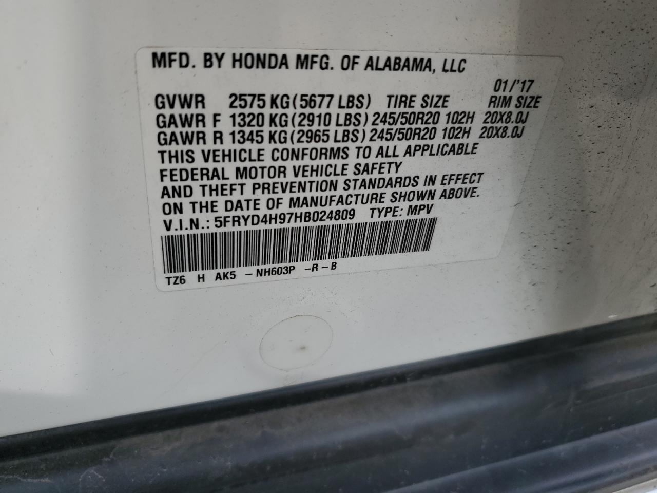 5FRYD4H97HB024809 2017 Acura Mdx Advance