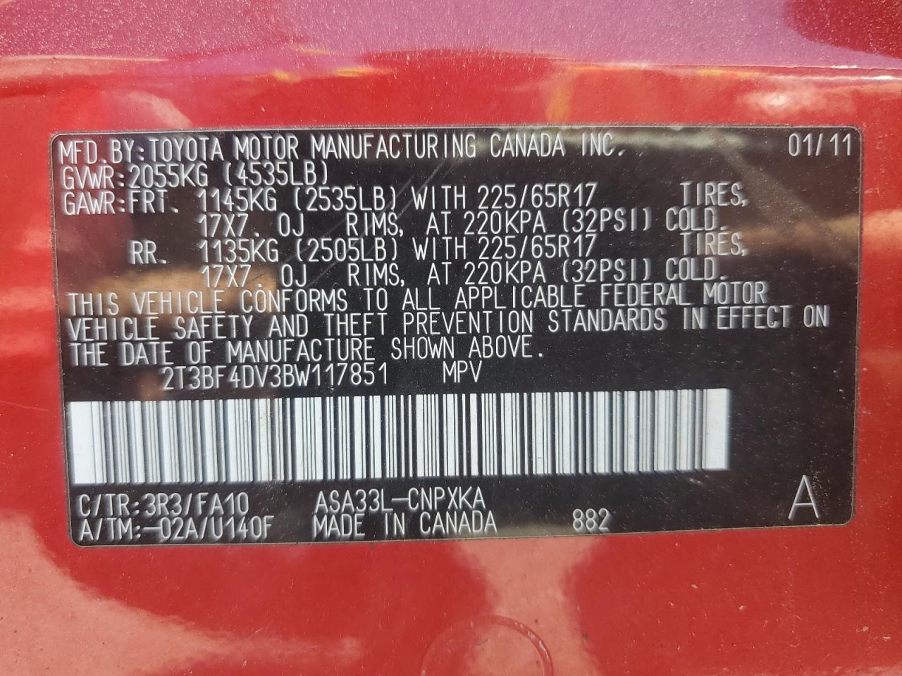 2T3BF4DV3BW117851 2011 Toyota Rav4