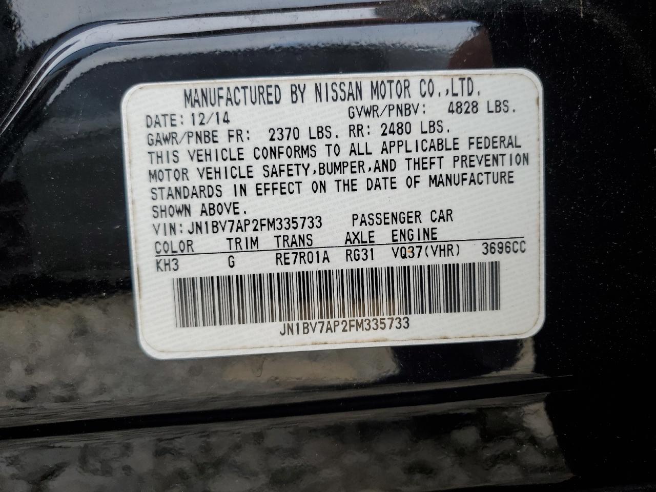 JN1BV7AP2FM335733 2015 Infiniti Q50 Base