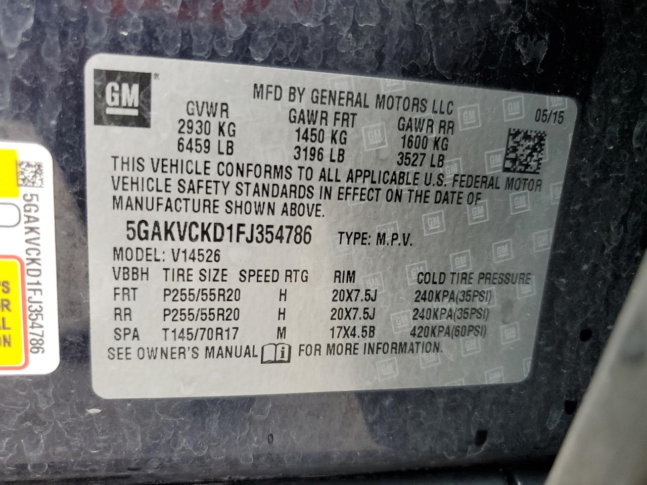 5GAKVCKD1FJ354786 2015 Buick Enclave