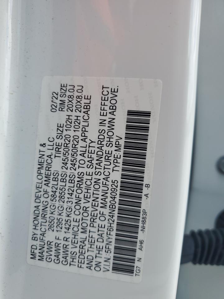 5FNYF6H24NB040925 2022 Honda Pilot Se