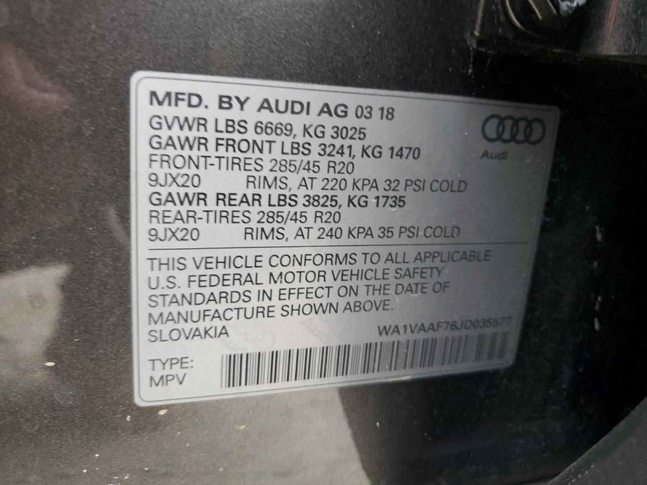 WA1VAAF76JD035577 2018 Audi Q7 Prestige