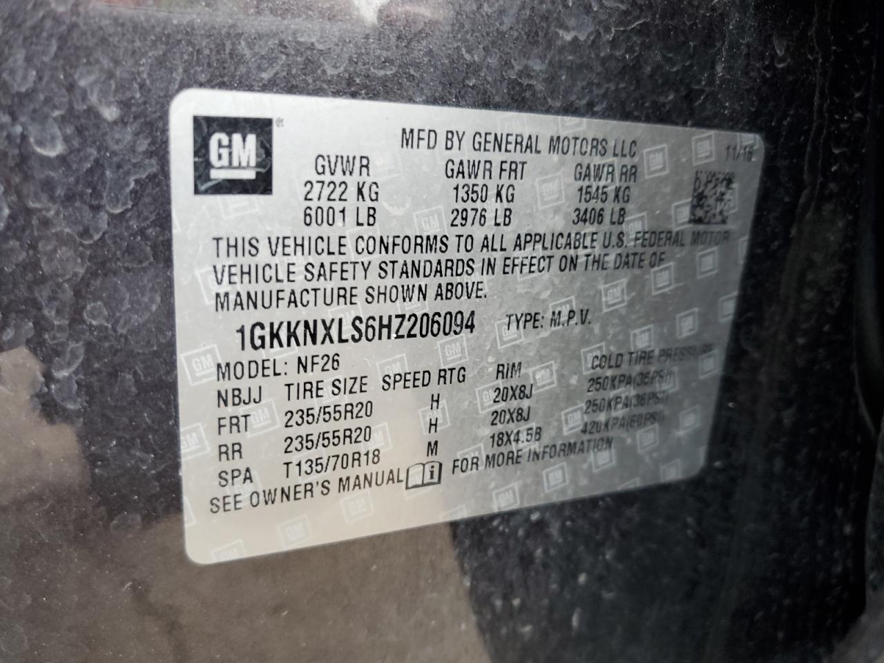 1GKKNXLS6HZ206094 2017 GMC Acadia Denali