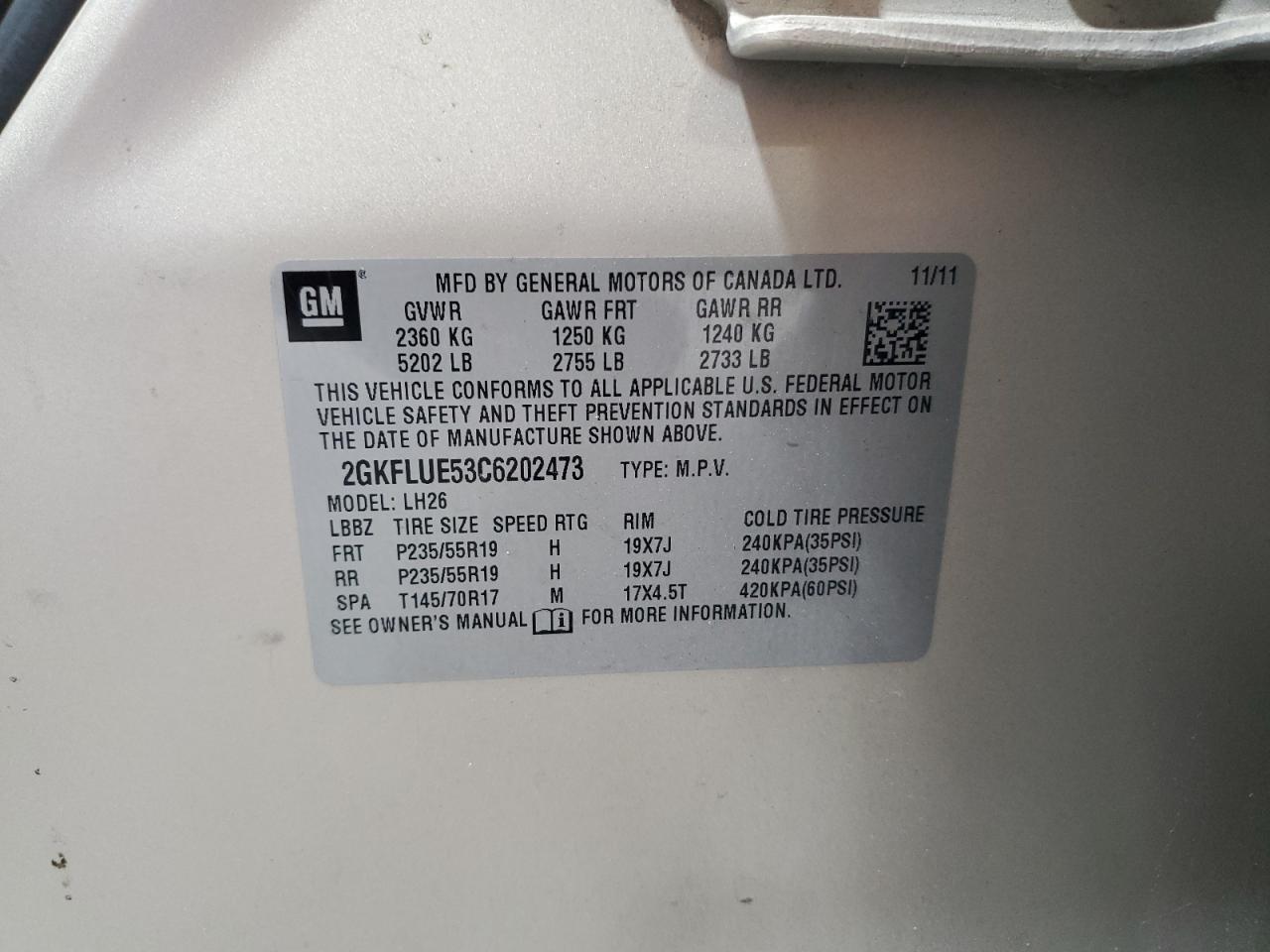 2GKFLUE53C6202473 2012 GMC Terrain Slt