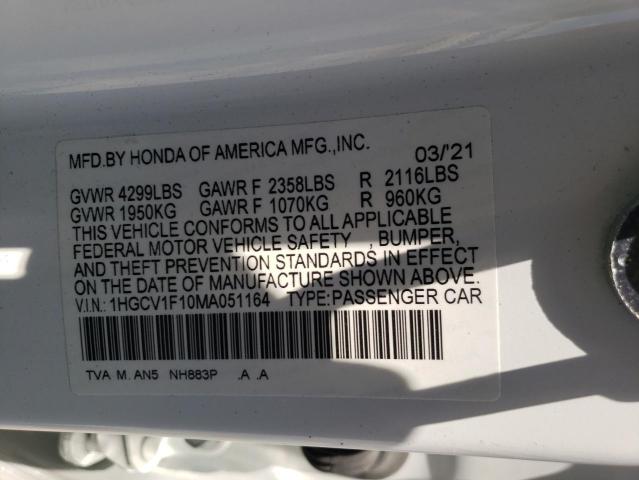 2021 Honda Accord Lx VIN: 1HGCV1F10MA051164 Lot: 59308614