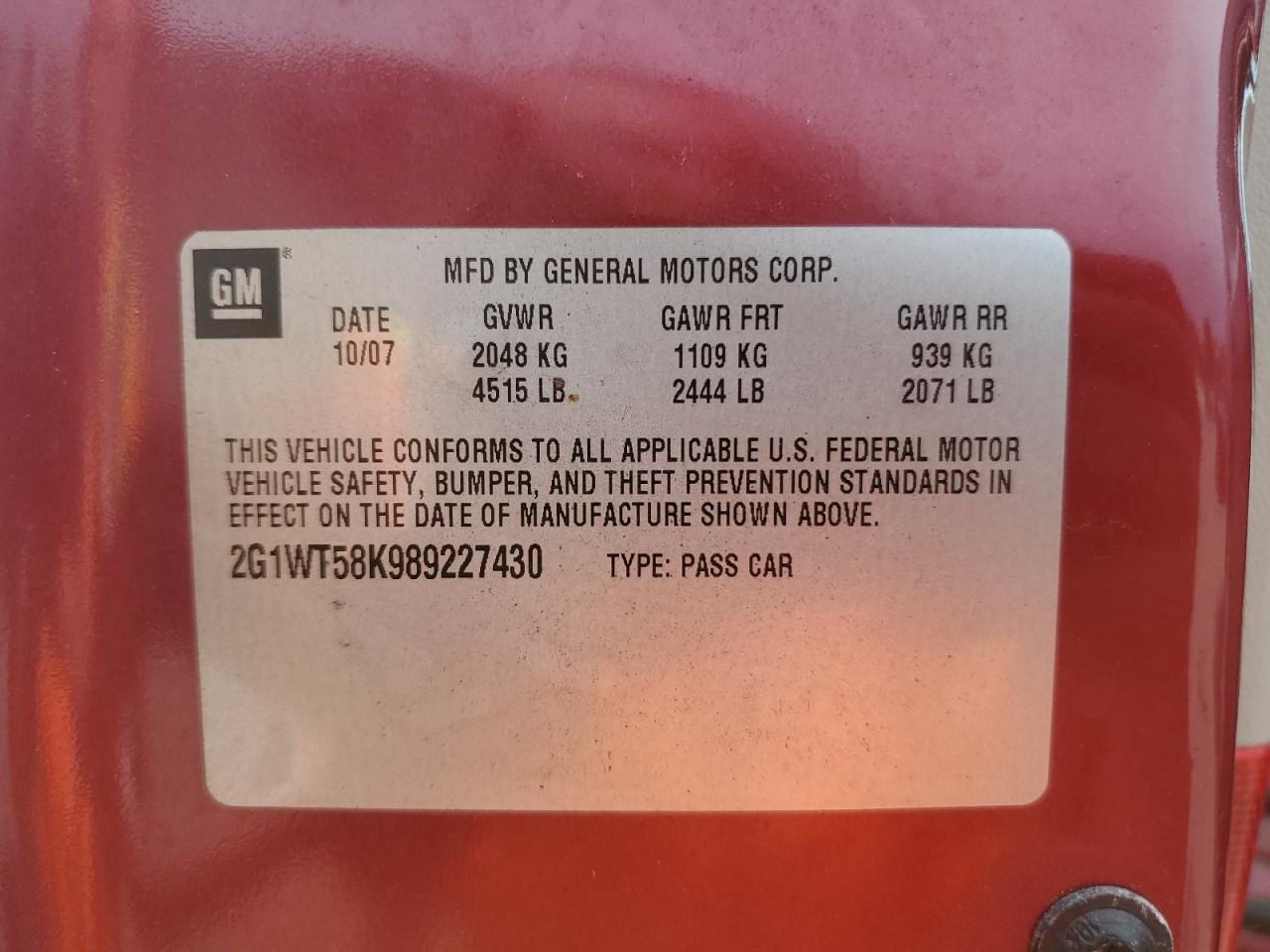 2G1WT58K989227430 2008 Chevrolet Impala Lt