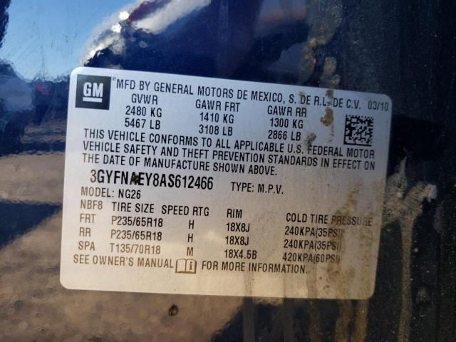 2010 Cadillac Srx Luxury Collection VIN: 3GYFNAEY8AS612466 Lot: 58628214