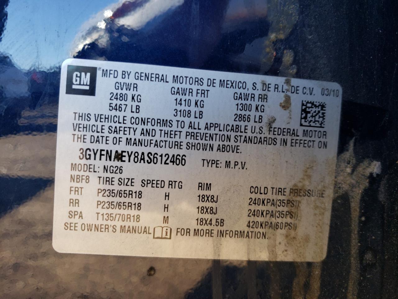 3GYFNAEY8AS612466 2010 Cadillac Srx Luxury Collection