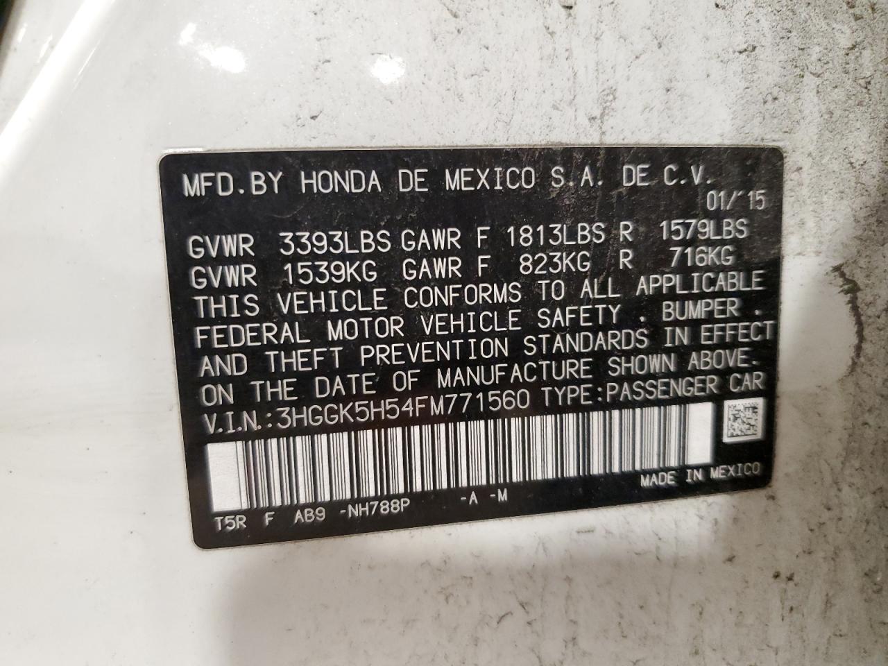 3HGGK5H54FM771560 2015 Honda Fit Lx