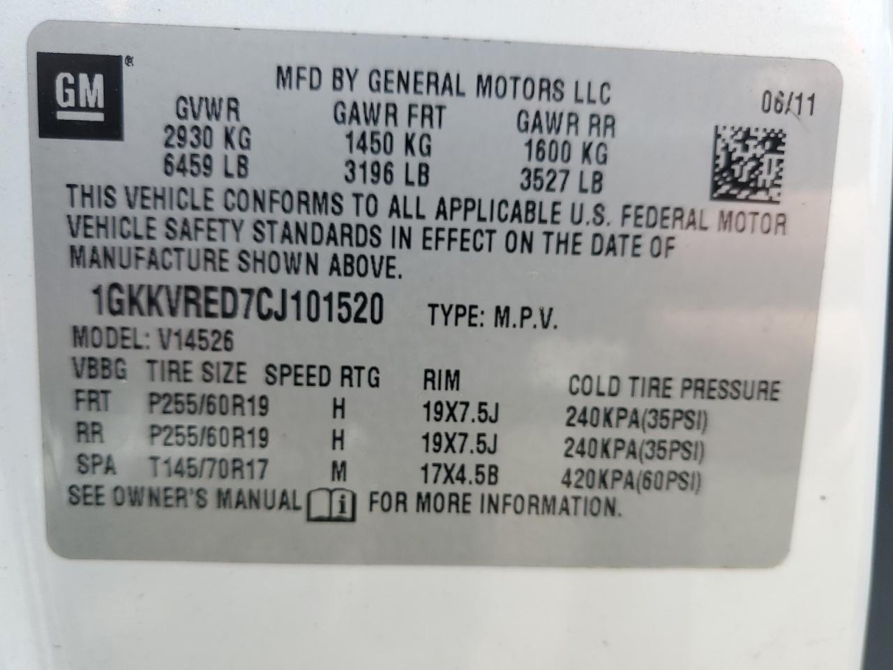 1GKKVRED7CJ101520 2012 GMC Acadia Slt-1