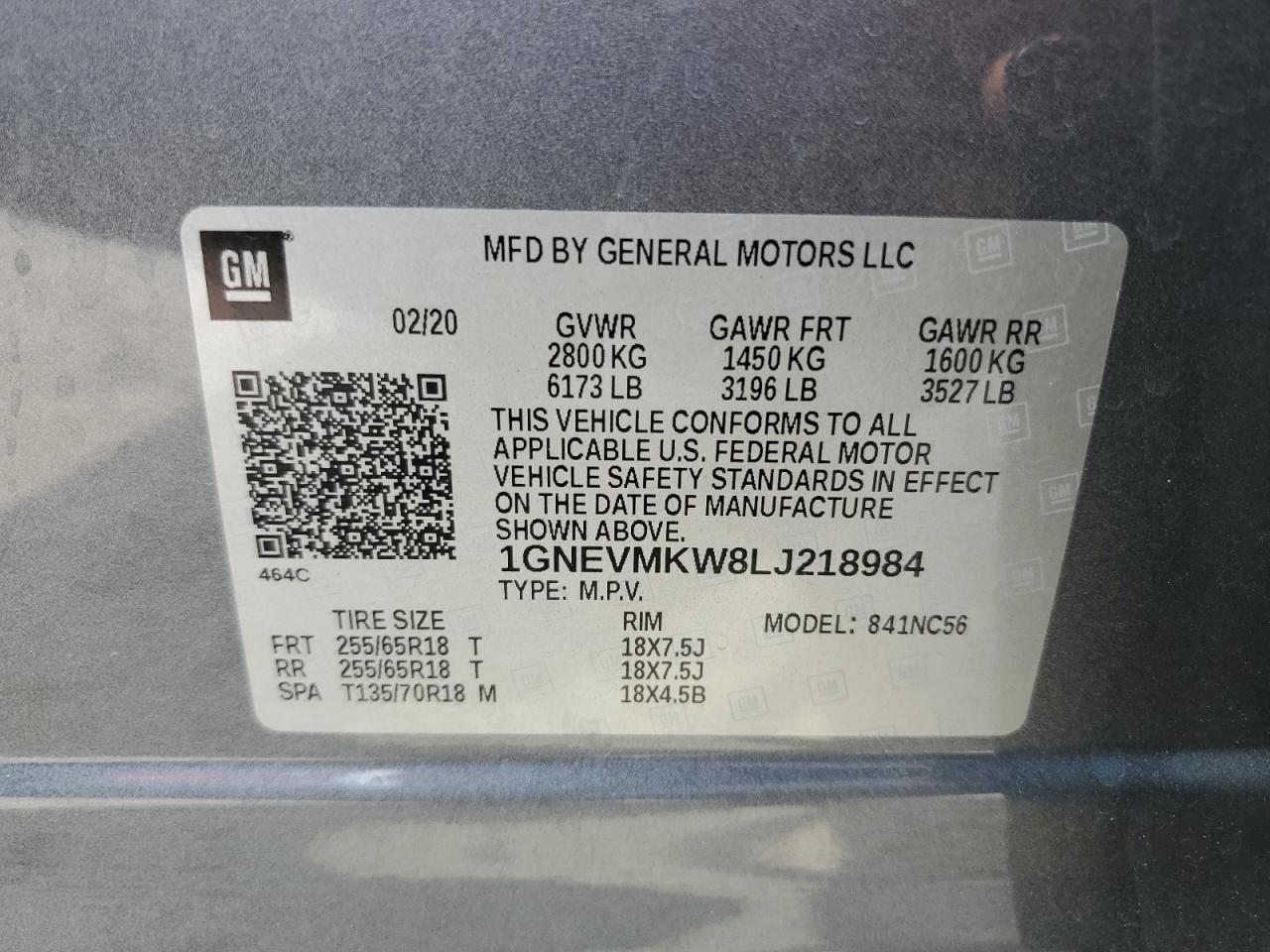 1GNEVMKW8LJ218984 2020 Chevrolet Traverse Lt