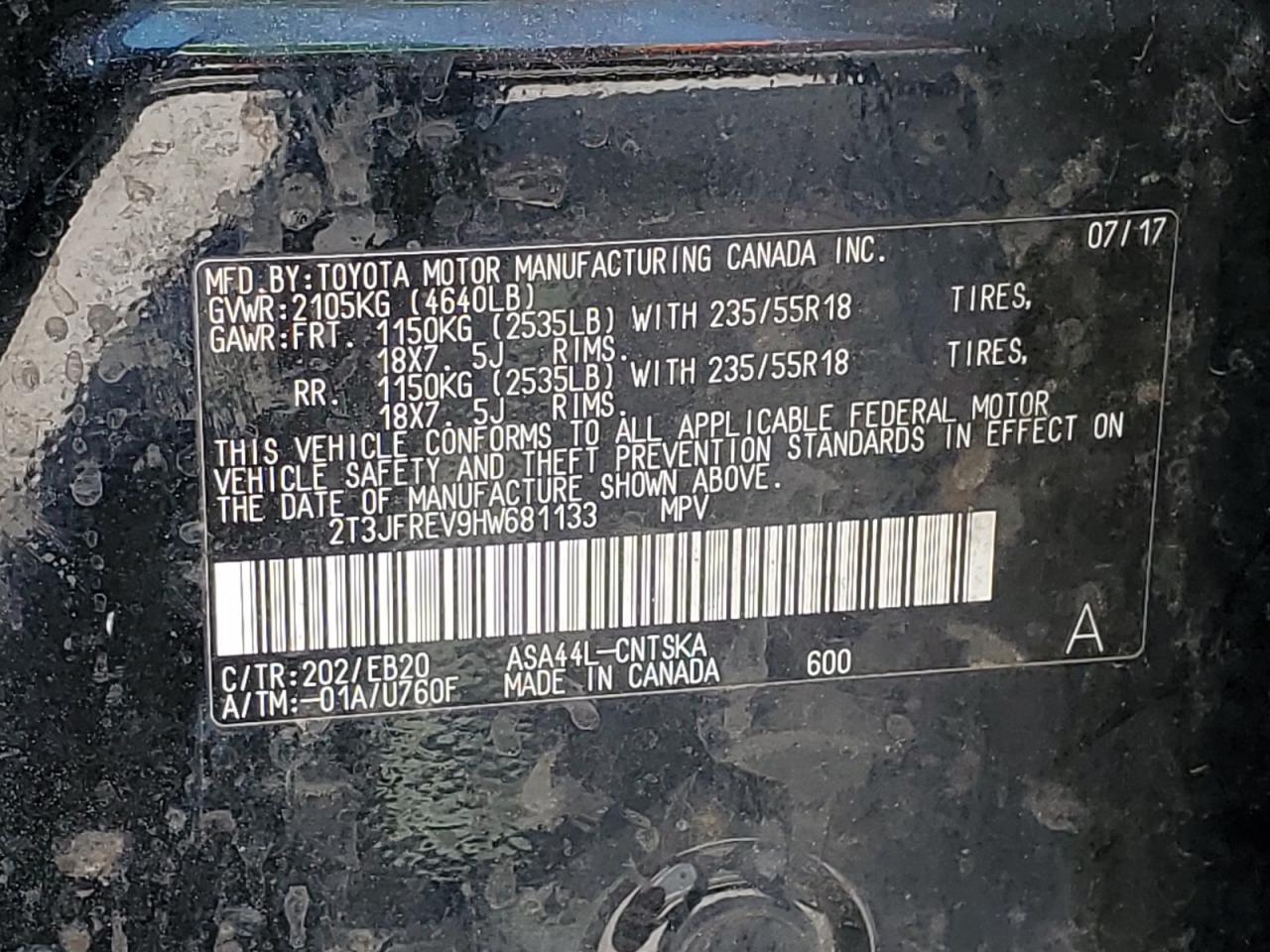 2T3JFREV9HW681133 2017 Toyota Rav4 Se