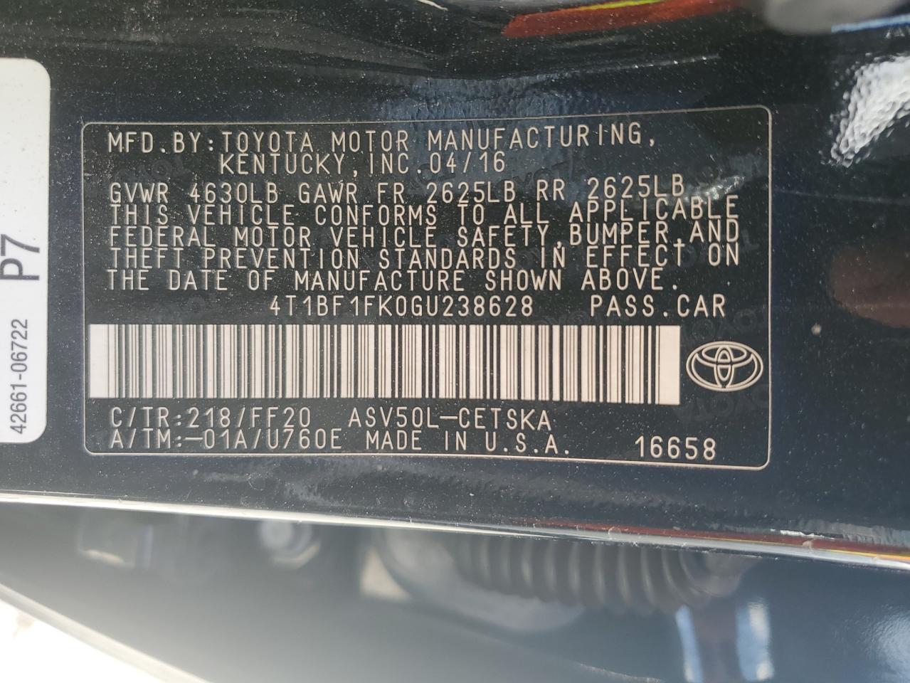 4T1BF1FK0GU238628 2016 Toyota Camry Le