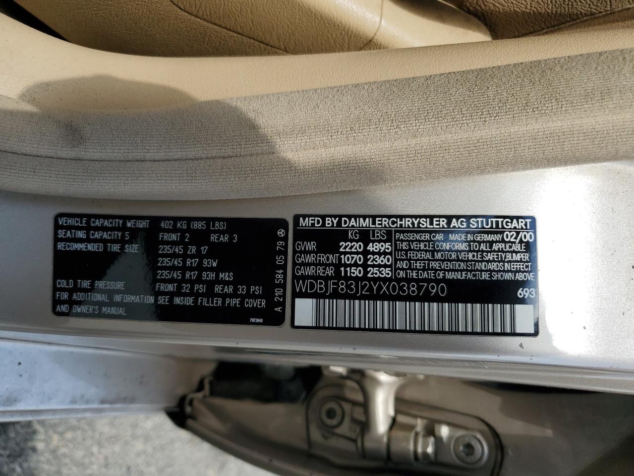 WDBJF83J2YX038790 2000 Mercedes-Benz E 430