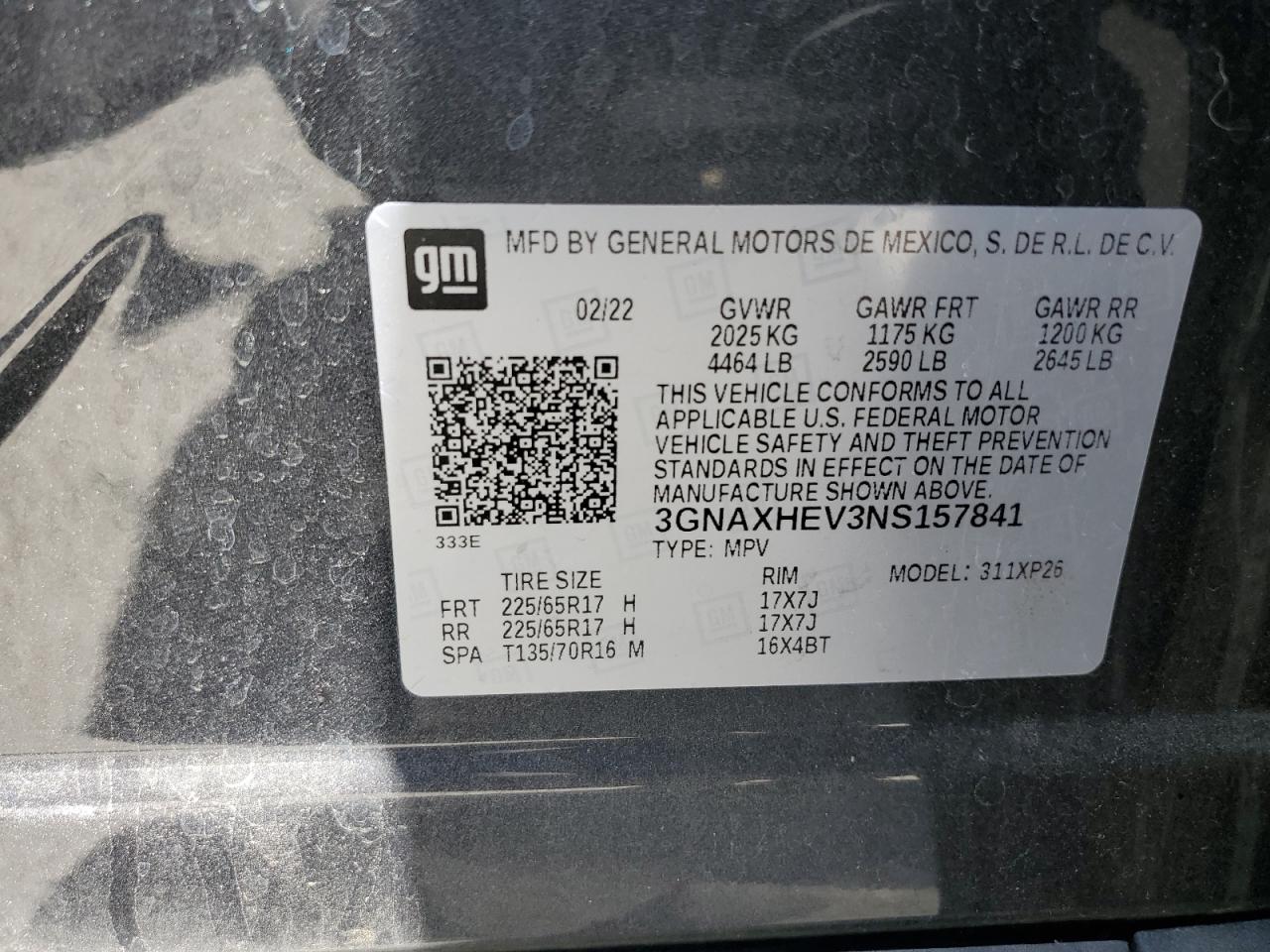 2022 Chevrolet Equinox Ls vin: 3GNAXHEV3NS157841