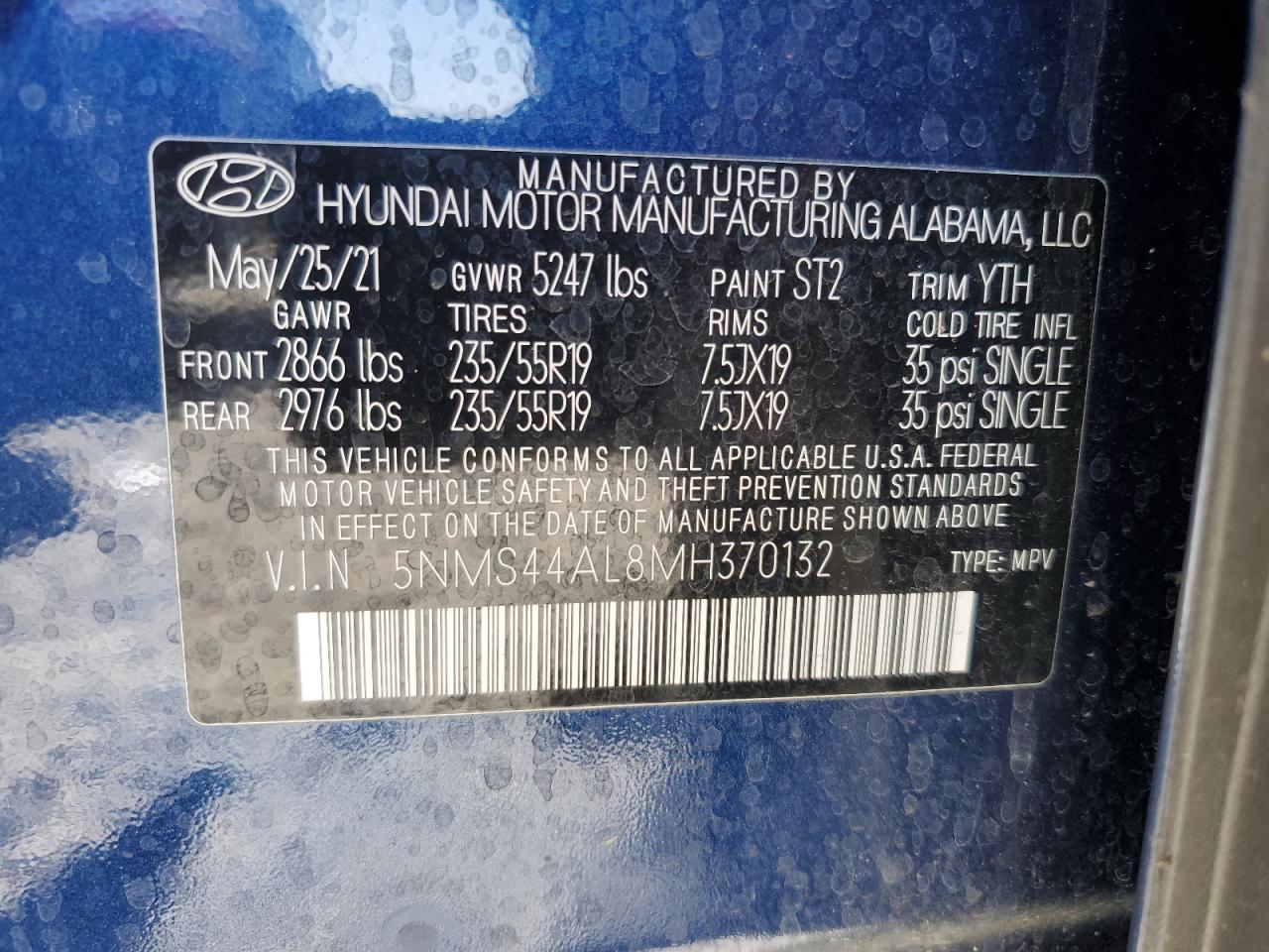 5NMS44AL8MH370132 2021 Hyundai Santa Fe Limited