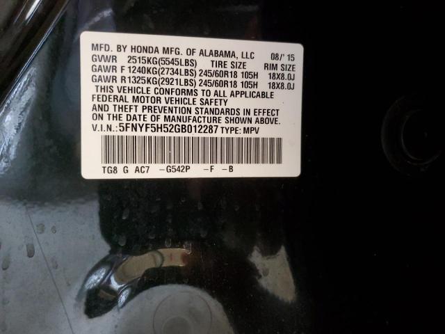 2016 Honda Pilot Exl VIN: 5FNYF5H52GB012287 Lot: 57830324