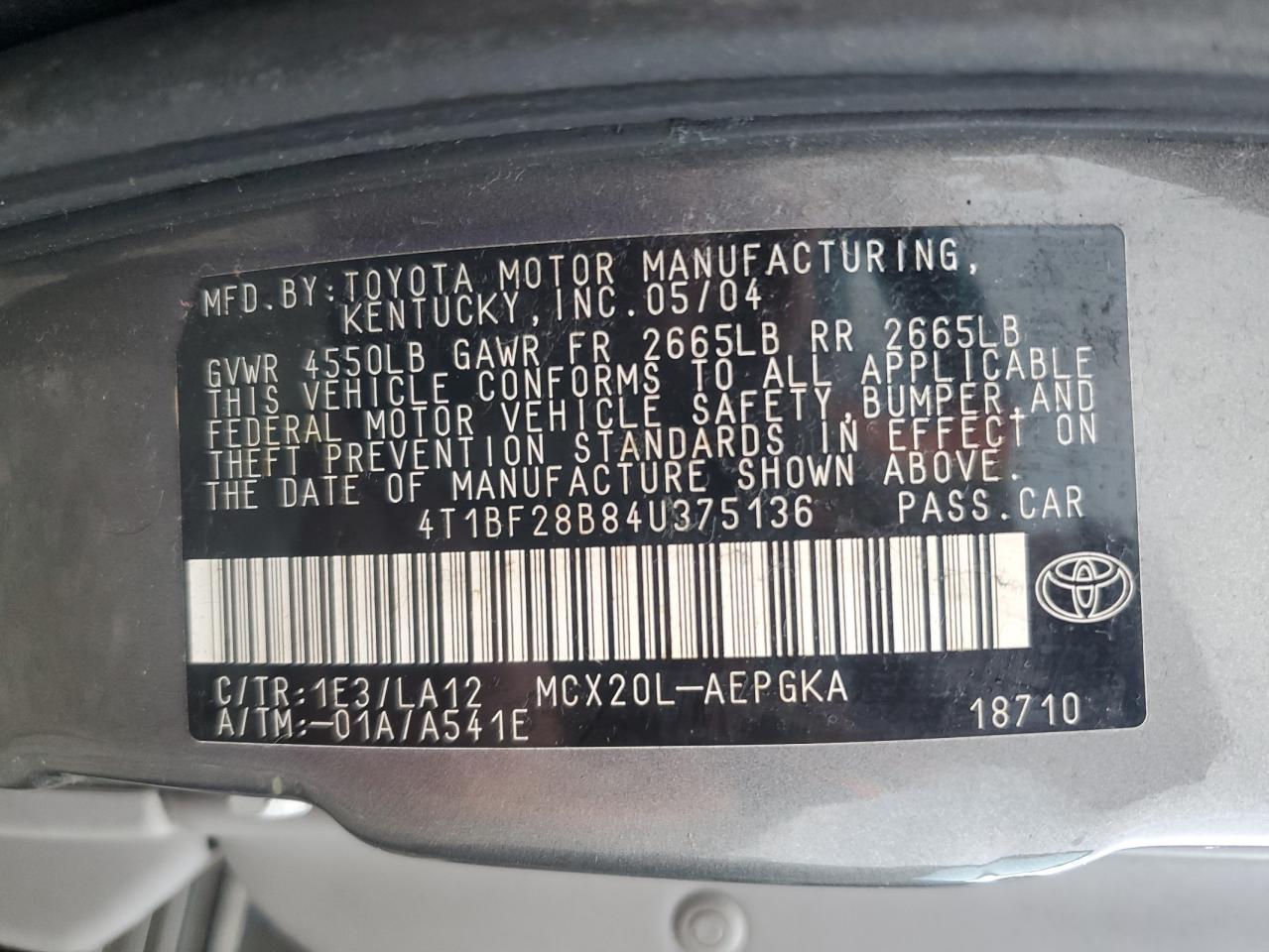 4T1BF28B84U375136 2004 Toyota Avalon Xl