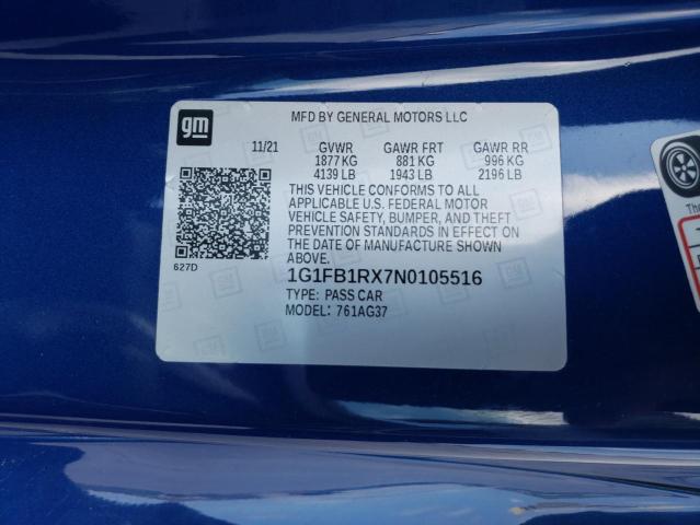 2022 Chevrolet Camaro Ls VIN: 1G1FB1RX7N0105516 Lot: 60388924