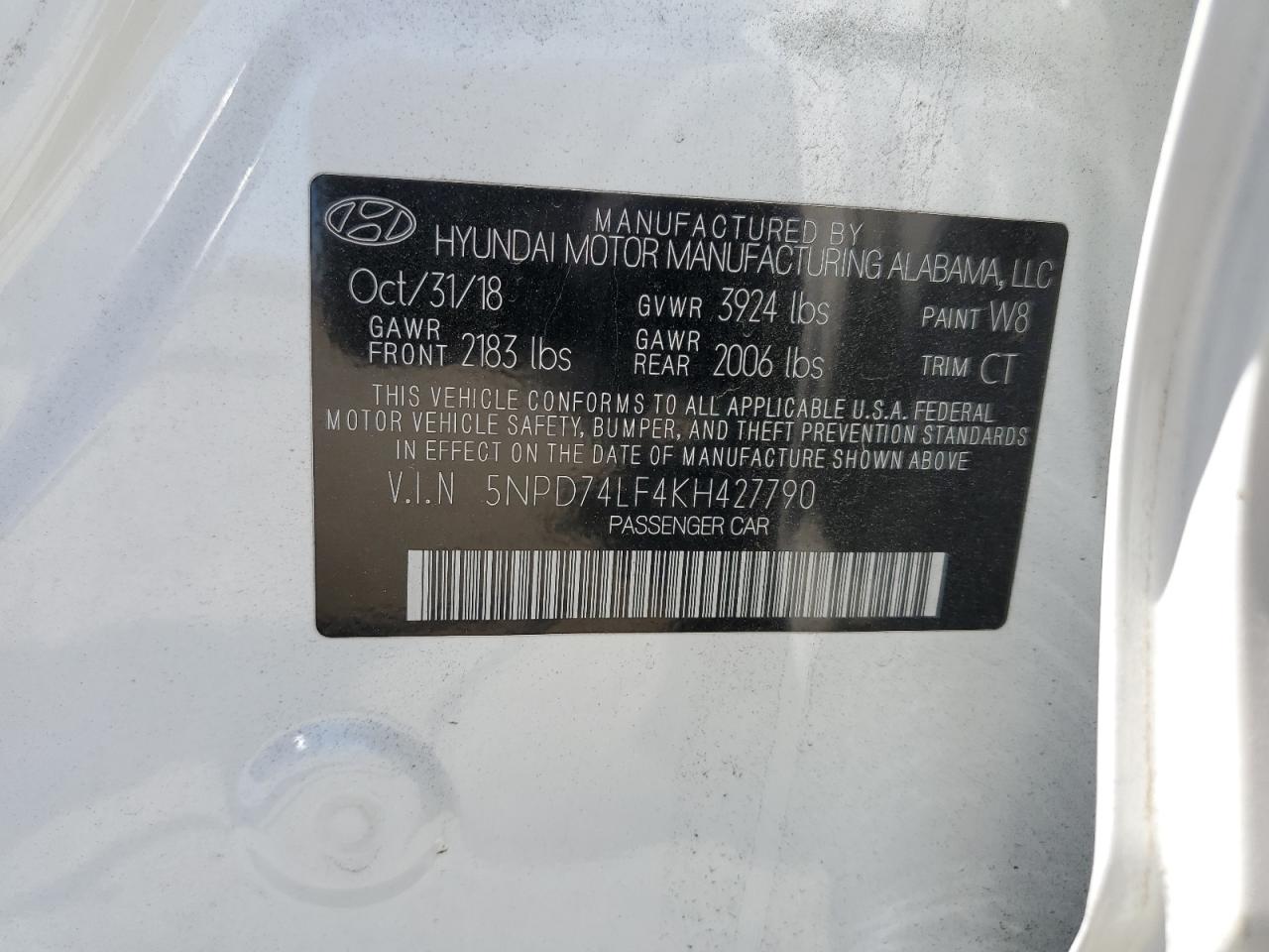 5NPD74LF4KH427790 2019 Hyundai Elantra Se