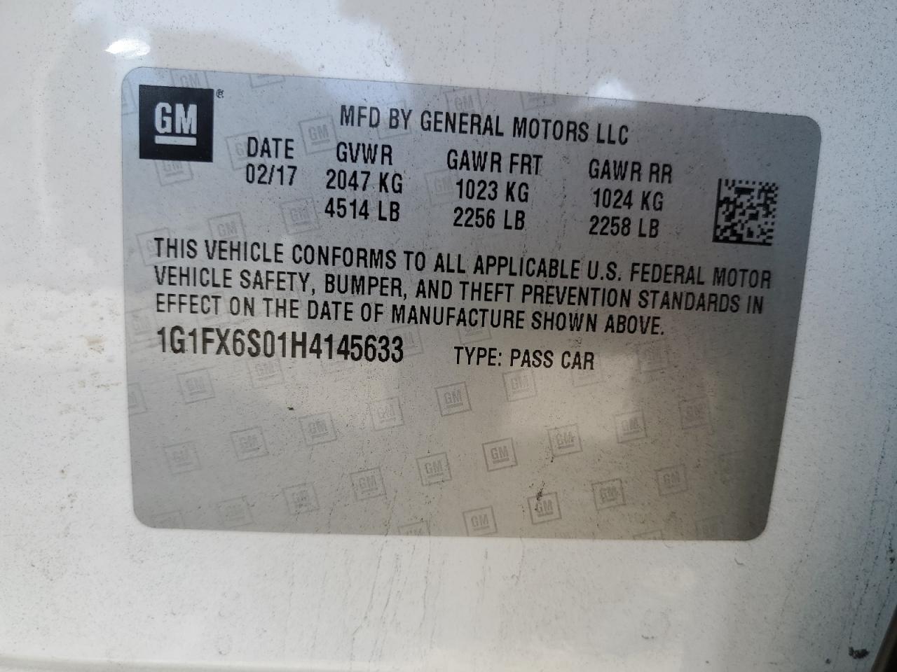 1G1FX6S01H4145633 2017 Chevrolet Bolt Ev Premier