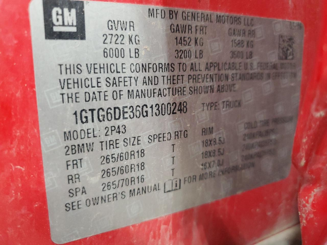 1GTG6DE36G1300248 2016 GMC Canyon Slt