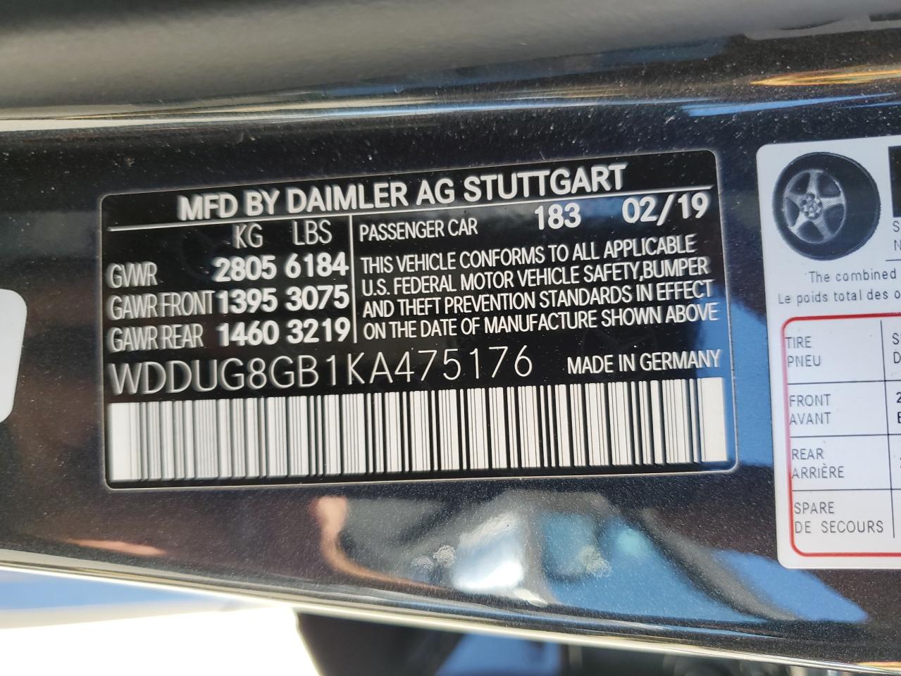 WDDUG8GB1KA475176 2019 Mercedes-Benz S 560 4Matic