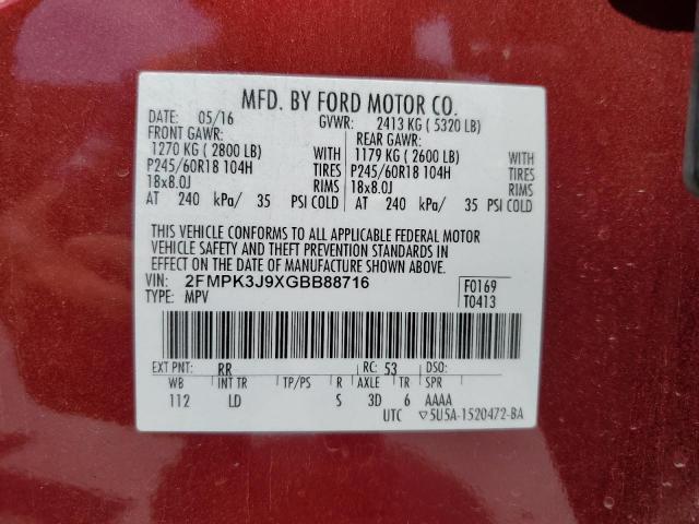 2016 Ford Edge Sel VIN: 2FMPK3J9XGBB88716 Lot: 58027334