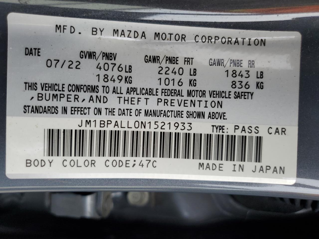 JM1BPALL0N1521933 2022 Mazda 3 Preferred