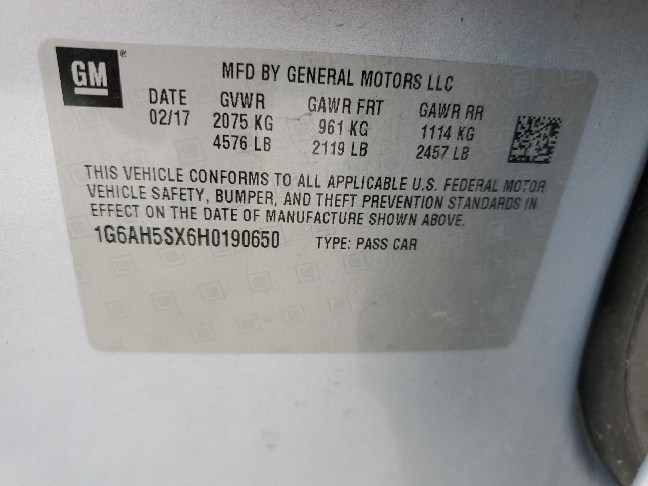 1G6AH5SX6H0190650 2017 Cadillac Ats Luxury